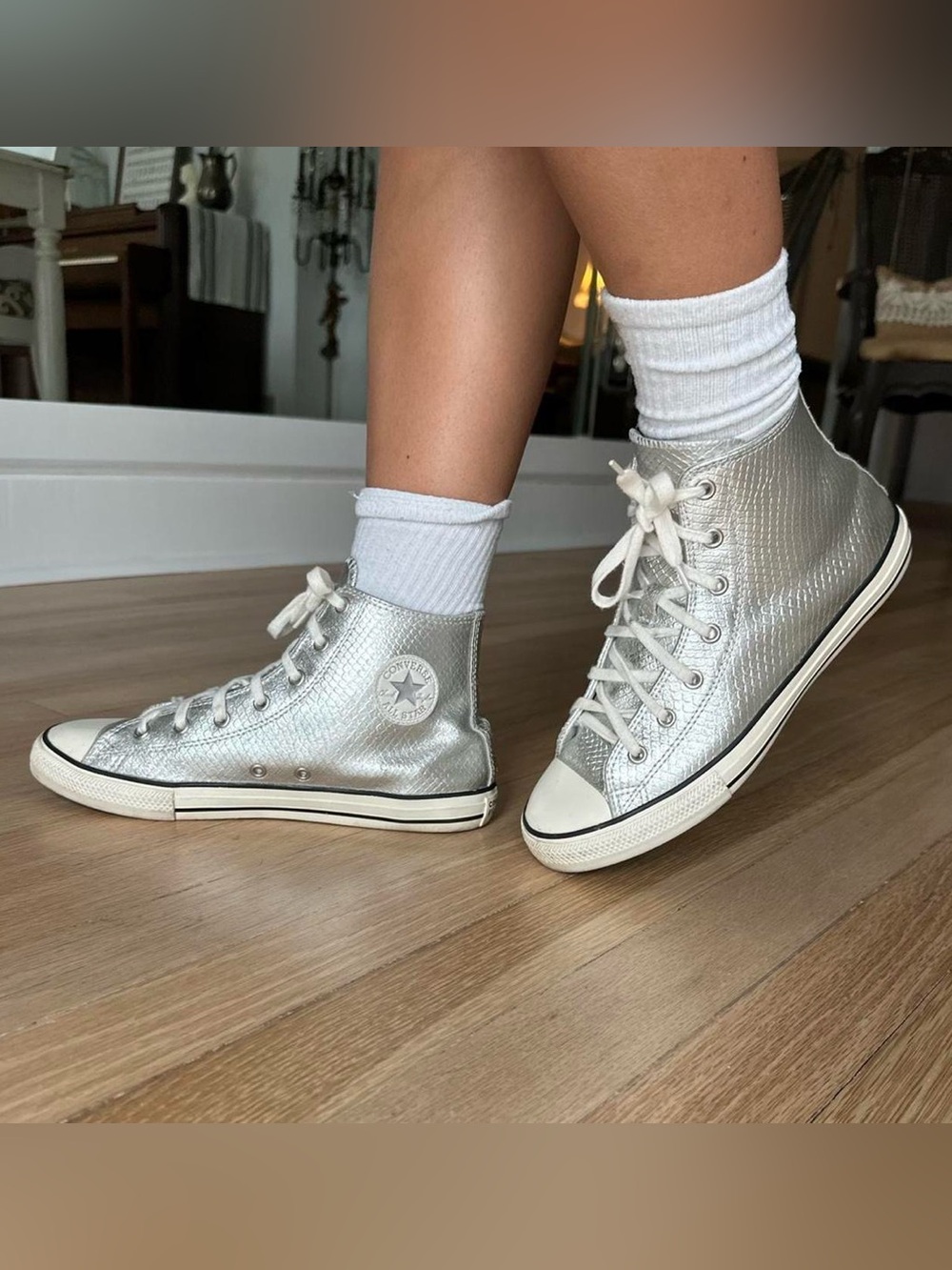 Silver high top converse
